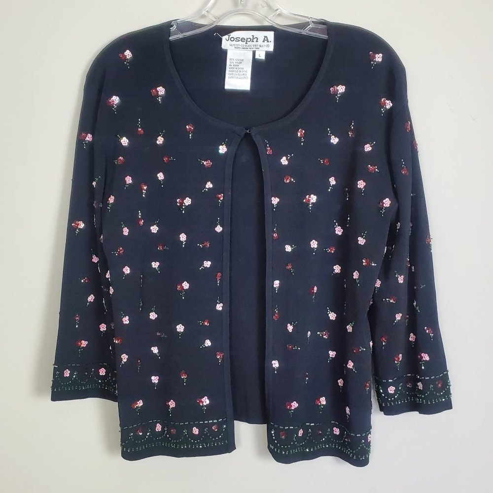 Joseph A. Black Floral Sequins Beads knitting Top